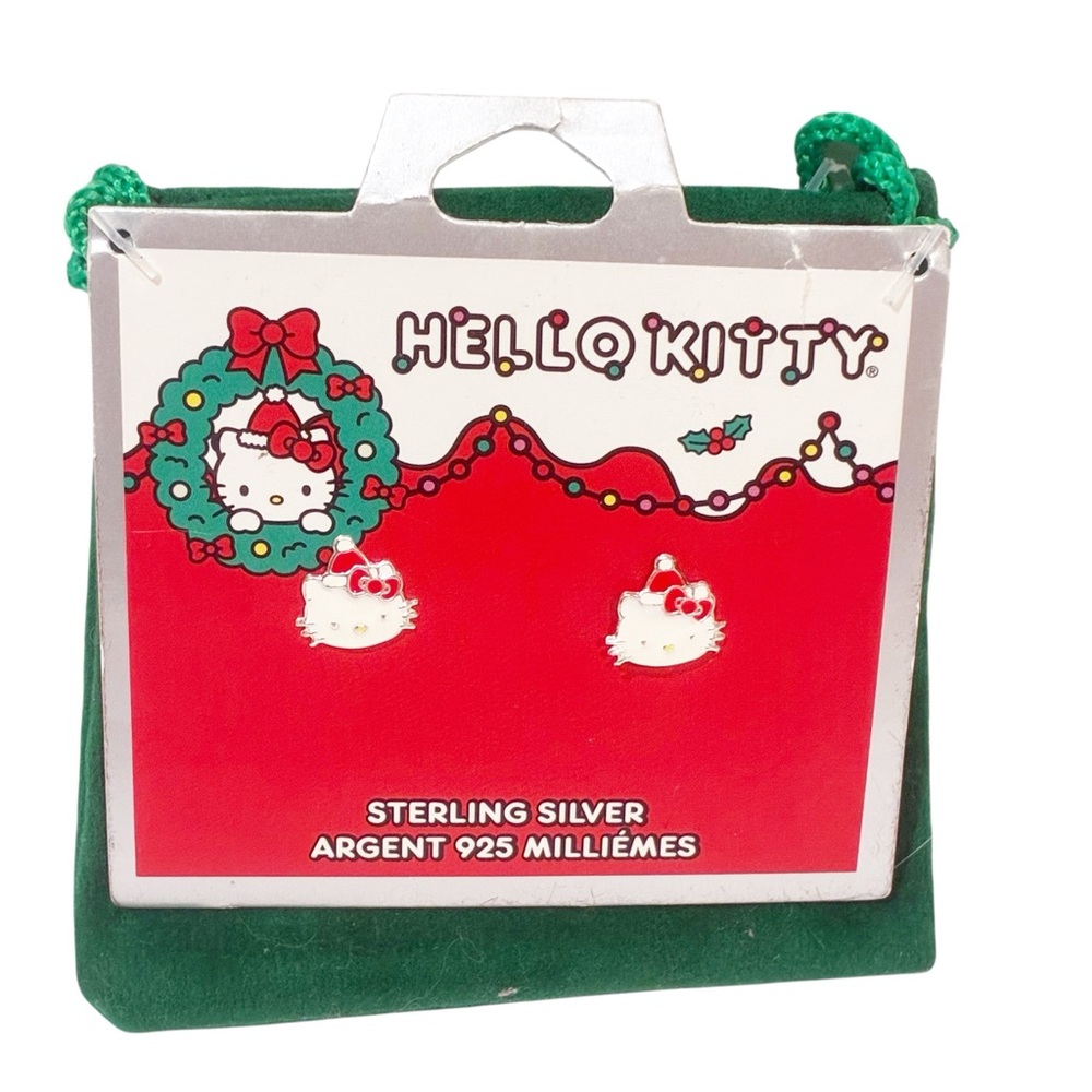 Girls Hello Kitty Christmas‎ Sterling Silver Pierced Earrings-New Jewelry